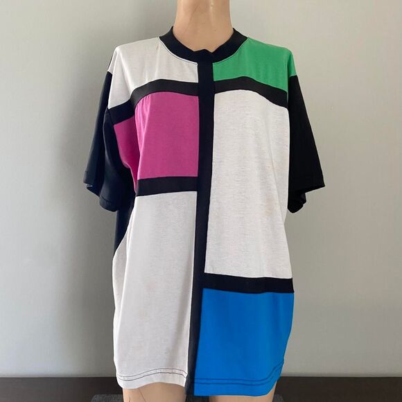 Unisex Color Block T-shirt Retro Funky Colorful Extra Large - Picture 1 of 4